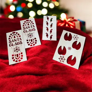 Reusable Christmas Footprint Stencils Santa Shoe Print Elf Shoe Print Reindeer Footprints Basswood Stencils for Holiday Scenes