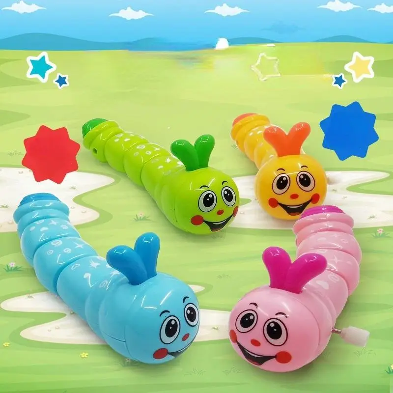 1pc Random Color Small Plastic Clockwork Caterpillar Toy - Unisex Cute Cartoon Animals Wind-Up Toy with Crawling Movement, Stress Relief, Ideal Gift for Children’s Development & Fine Motor Skills