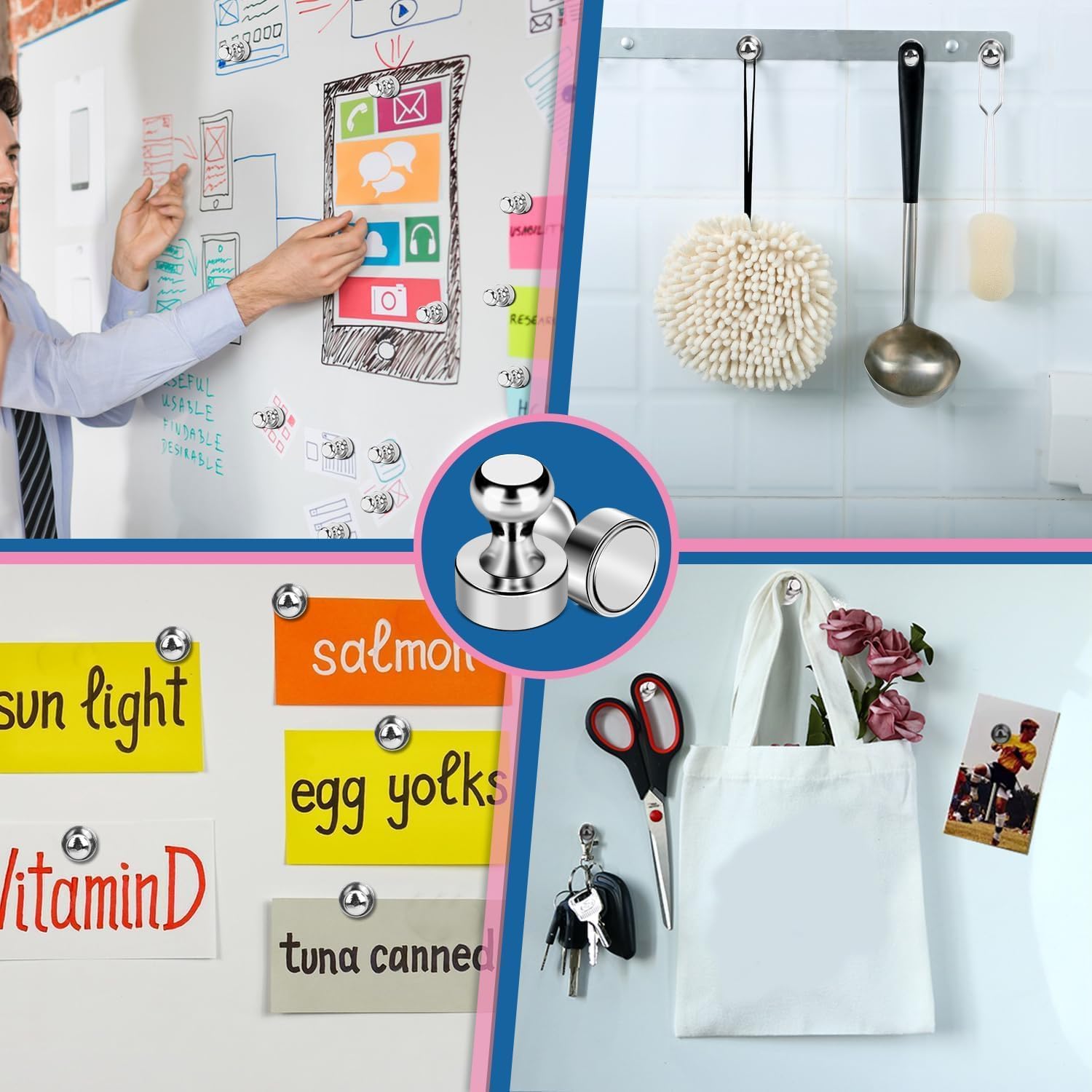 LOVIMAG Fridge Magnets 8 PcsRefrigerator Whiteboard Small StrongMagnet Classroom Kitchen AccessoriesDecorative Locker Set Decor Must HavesOffice Calendar Refrigerador MagneticCute Crafts Silver