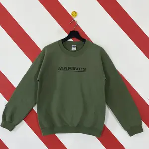 Vintage USMC Marine Corps Sweatshirt USMC Crewneck United State Marine Corps Sweater Pullover Military USMC Print Logo Green Small