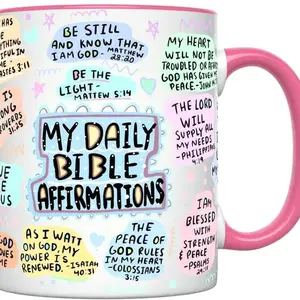 My Daily Christian Mug 15oz with Bible Verse and Scripture for Christmas & Halloween Birthday Gift Jesus Christ Bible Positive Ceramic Classic Beverage Cup