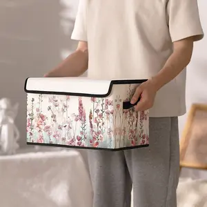 Floral Patterned Storage Box with Lid and Handles, Bedroom Closet Organizer for Clothes Blankets Sheets and Toys, Under Bed Storage Solution