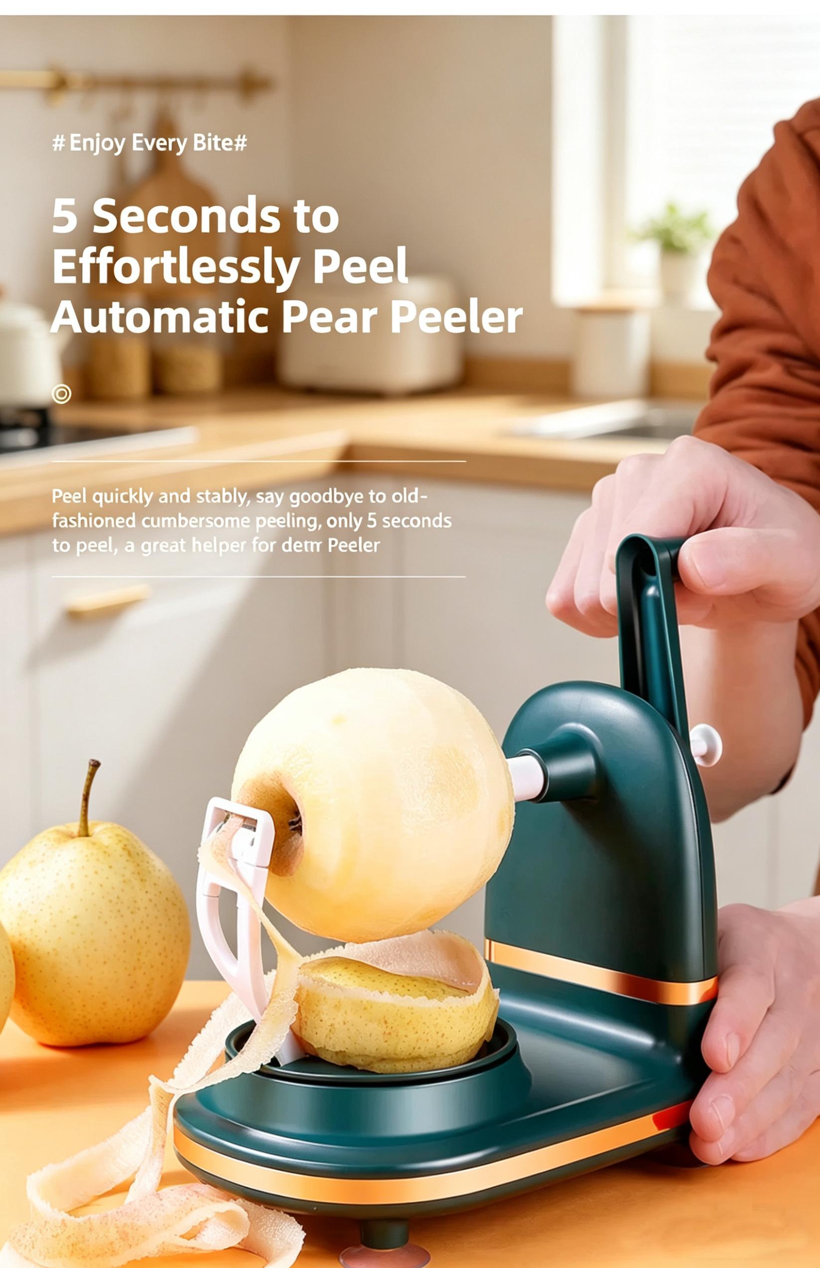Manual Fruit Peeler, Handheld Rotary Apple & Pear Peeler Machine, 5-Second Quick Peeling Tool, Multifunctional Fruit Corer and Slicer, Labor-Saving Kitchen Gadget for Apples, Pears and Most Fruits, Easy Operate Household Fruit Skin Remover