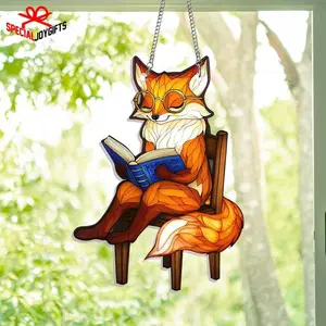 Fox Reading Book Suncatcher Hanging, Fox Home Decor, Fox Book Ornament, Fox Lover Gift, Book Lover Gift, Librarian Gift, Fox Gift Decoration