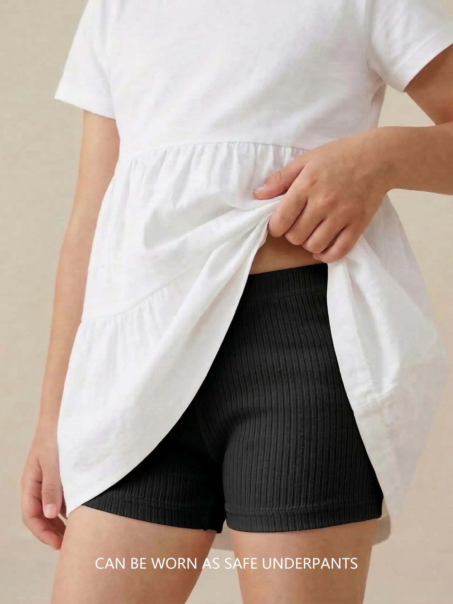white bike shorts for under dresses Placlothes Girls Ribbed Bike Shorts White | Safety & Play Shorts for Under Dresses | Soft Stretch Kids to Big Kids 2t-13