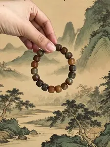 1pcs Anxiety Relief Essential! Not Natural Buddha Wood, Ethnic Pattern Pretty Bracelet, Retro Style, All Seasons, Wooden Chain Material