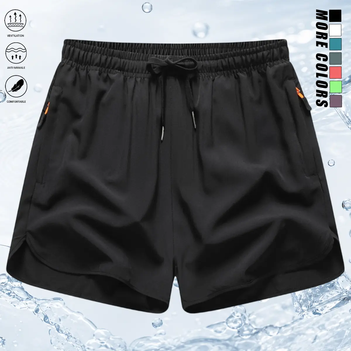 Men's Casual Athletic Polyester Shorts - Soft, Stretchy, Breathable, Quick-Drying, Moisture-Wicking, Smooth Fabric, Elastic Waistband, Colorfast, Relaxed Flared Hem, Sun Protection, Sun-Proof for Summer Sports, Everyday Wear, Sun-Proof Men's Shorts