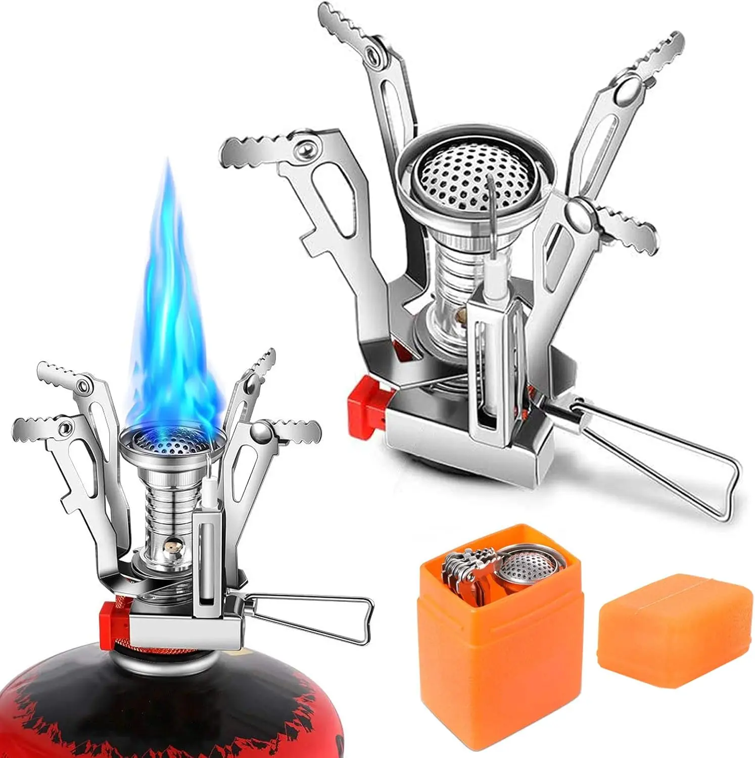 Camping Stove Travel Stove - Windproof Portable Backpacking Stove - Ultralight Picnic Stove with Piezo Ignition - Mini Gas Stove Strong Firepower Pocket Fuel Burner for Camping Hiking