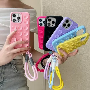 Candy Color Suction Cup Phone Case For iPhone 13 Case iPhone 16 17 11 15 14 Pro Max Anti-Slip Silicone Suction Pad Lanyard Cover