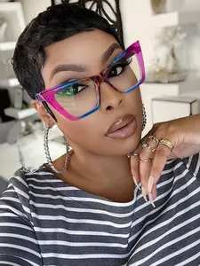 Women's Fashion Cat Eye Color Block Frame Glasses, Stylish Eyeglass, Casual Eyewear, Retro Style, Perfect for Students Daily Use, Clothing Accessory, Trendy Casual Eyeglasses