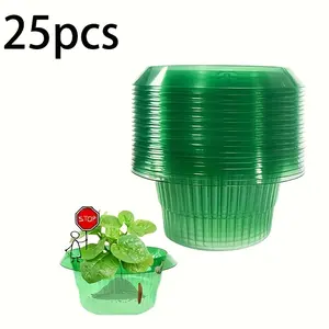 25-Piece Green Clear Round Snail and Slug Cover - Reusable Plastic Slug and Snail Plant Protection Collar for Animal Snails and Slugs