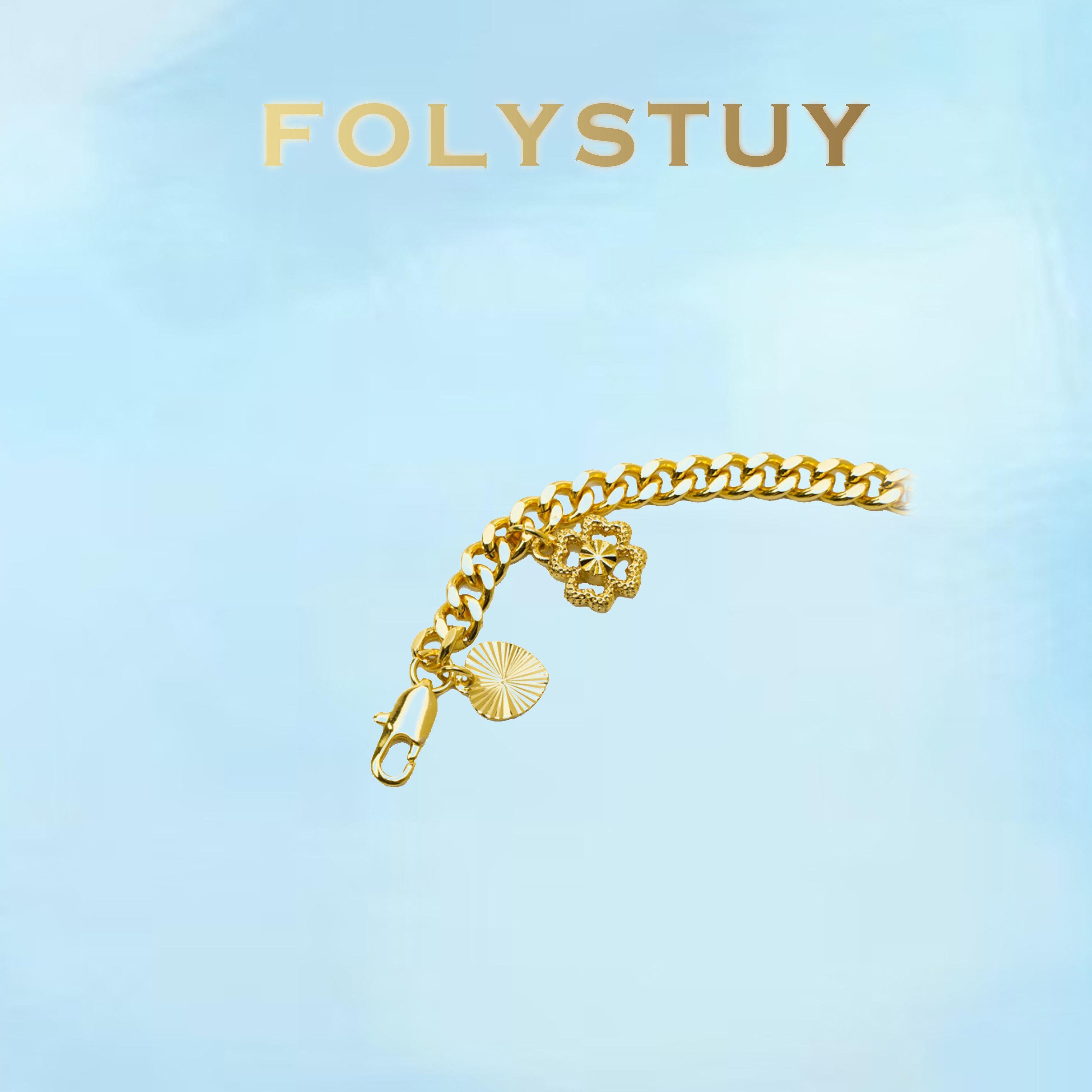 [FOLYSTUY (W163)]Cuban Link Chain Bracelet with Multiple Flower Charms, 0.2" Width 7.4" Length, Elegant Statement Wrist Bangle for Daily Wear & Gifting