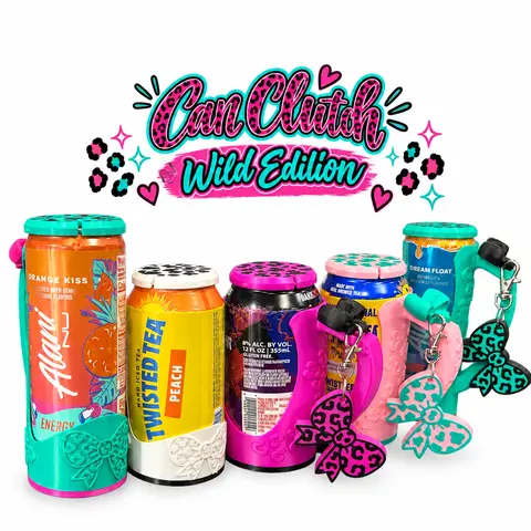 12oz Can Clutch Wild Edition - 2 Size Options, Stylish Animal Print Kitchenware Drinkware Accessory, Sturdy 3D Printed Reusable Drink Covers, Lightweight Easygrip Handmade Handle, Party-Ready Clutch for Adults (Road Trip, Girls Night) [Hand Wash Only]