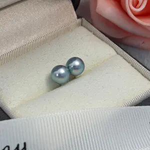 [Pearlury]Seawater Pearl Madama Earstuds 7-7.5mm Queen Size with S925 Studs Silvery Blue Lady Jewelry