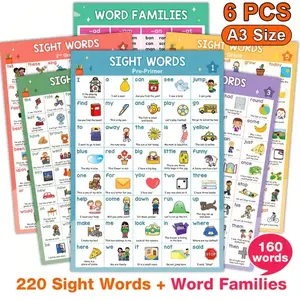 A3 Size Educational Posters Set, 6 Sheets Multicolor Learning Charts for Classroom & Home Study, Room Decoration Accessories Visual Learning Tools