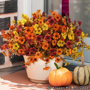 Artificial Fake Fall Plants Flowers for Outdoor Outside Decoration,24Bundles Faux Silk Colorful Daisy UV Resistant Look Real No Fade for Front Door Porch Patio Yard Balcony Autumn Decor