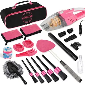 Pink Interior Detailing Kit, 16Pcs Cleaning Kit With High Power Handheld Vacuum, Detailing Brush Set, Cleaning Gel, Windshield Cleaning Tool, Complete Cleaning Supplies for Women