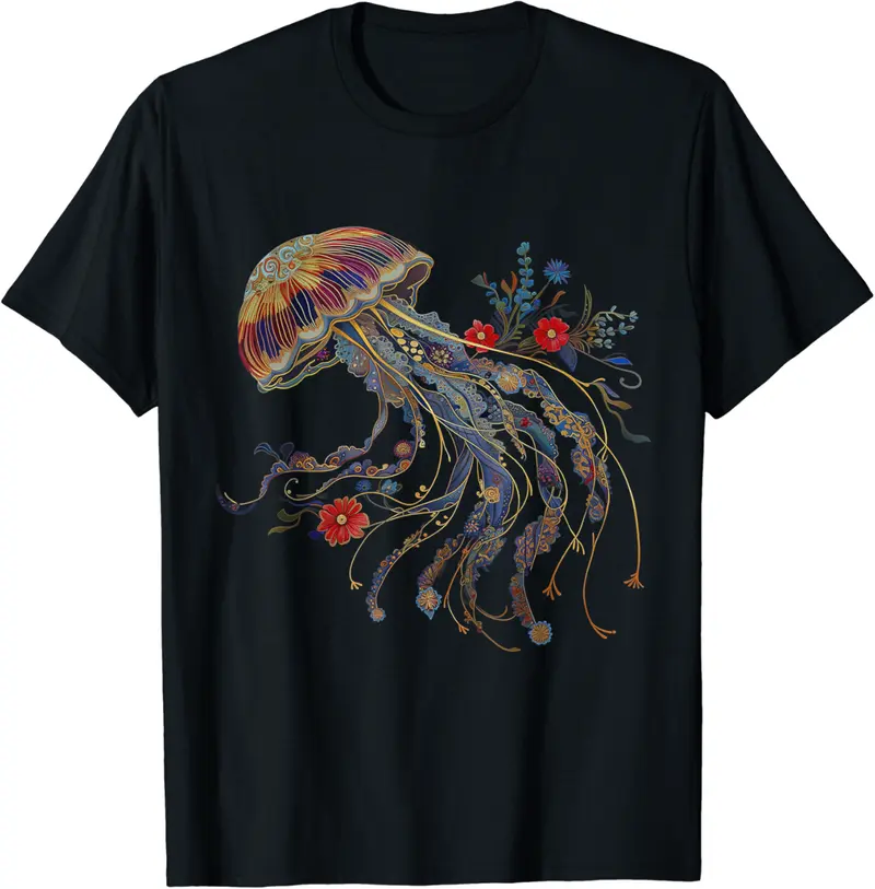 Jellyfish Colorful Flower Patterns Scuba Diving Diver Ocean T-Shirt - Diamoniqu Shop 57B0CTD7LC32