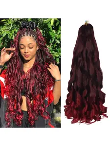 French Curl 24inch 6 Packs Braided Hair Extensions, Pre-Stretched Wavy Hook-In Hair, Natural Volume for Black Women