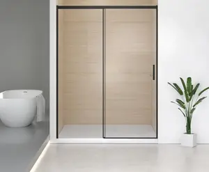 56-60" W x 74" H Semi-Frameless Sliding Shower Door, 1/4" (6mm) Clear SGCC Tempered Glass, Matte Black Finished, Adjustable Width – No Cutting Required