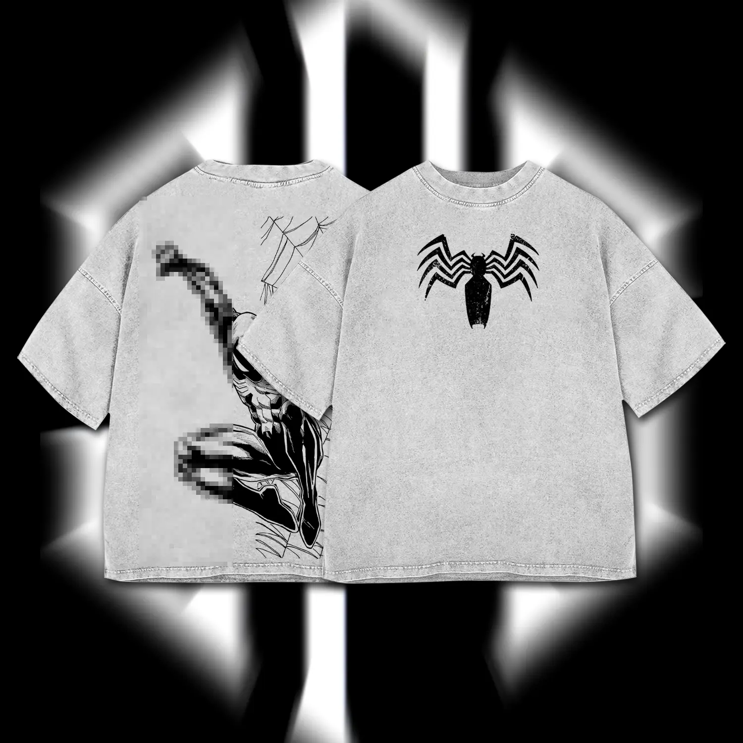 SuperStyle Graphic T-Shirt, Unisex Streetwear Symbiote Comic Hero Print in Acid-Washed Premium Cotton, Menswear Oversized Fit Short-Sleeve Top, Tshirt