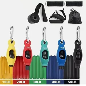 Resistance Bands Set - 5 Black Heavy Duty Resistance Bands with Door Anchor & Ankle Straps for Home, Office, and Outdoor Workouts - Complete Full Body Strength Training Solution for Upper Body, Core & Legs