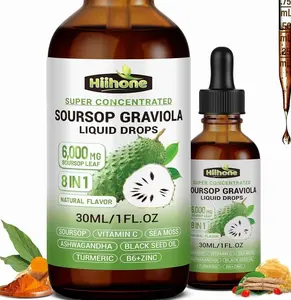 (2 Pack) 8 in 1 Graviola Soursop Leaf Extract Liquid - Soursop Bitters Liquid with Sea Moss, Ashwagandha and Turmeric, for Immune & Liver, Zzz & Antioxidant & Cell Support,1 Fl Oz