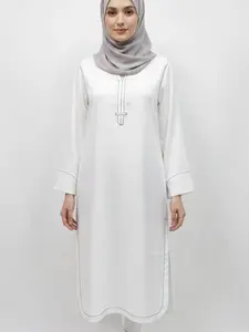 Elegant White Kameez with Black Stitch Detailing