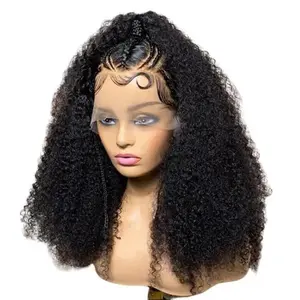 6/18/20 Inches Afro Poofy Curly Style with Special Braids 13x6 Lace Frontal Wig with Ponytail 250% Density-100% Human Hair