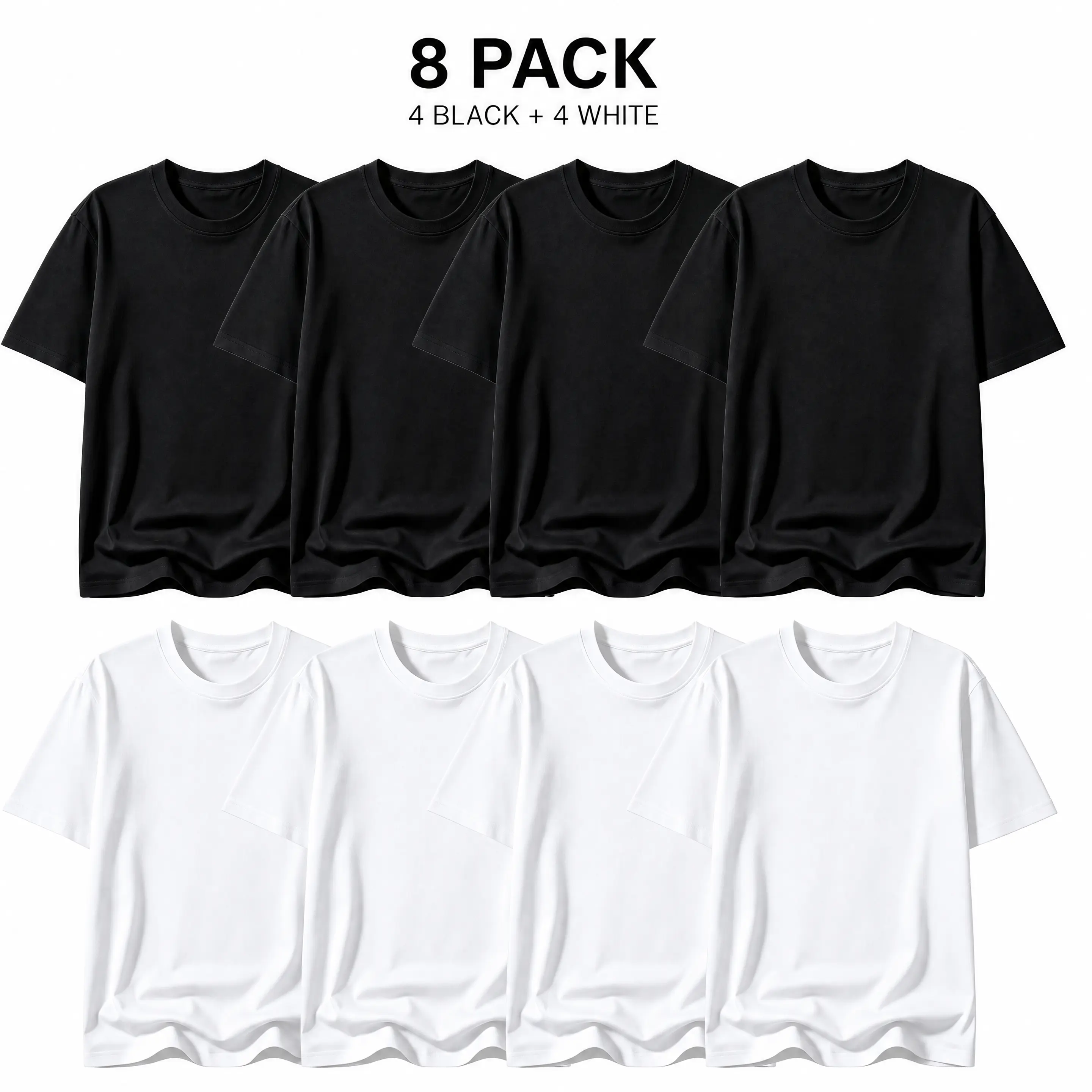 Unisex 100% Cotton T-Shirts Multipack, Soft Plain Crew Neck Short Sleeve Tees, 2/4/8 Pack Black and White Basic Casual Shirts,Designed for both men and women