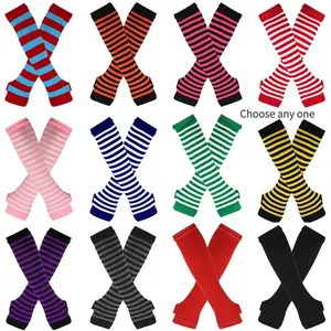 2026 Spring/Summer New Arrival Long Gloves Arm Sleeves Bulk Anime Black & White Striped Open-Hand Cotton Long Wrist Covers
