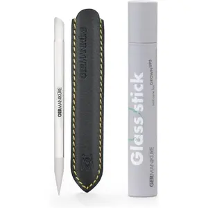 GERMANIKURE Clear Glass Cuticle Stick in Leather Sleeve - Ethically Made in Czech Republic - Cuticle Pusher & Remover, Callous & Dry Skin Fingertip File, Nail Shaper