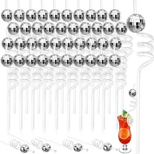 10-Pack Disco Ball Straws, Disco Ball Straw Set, Cocktail Stirrer, Birthday Party Decor, Disco Single Girl Decoration, 70s Disco Party Decor