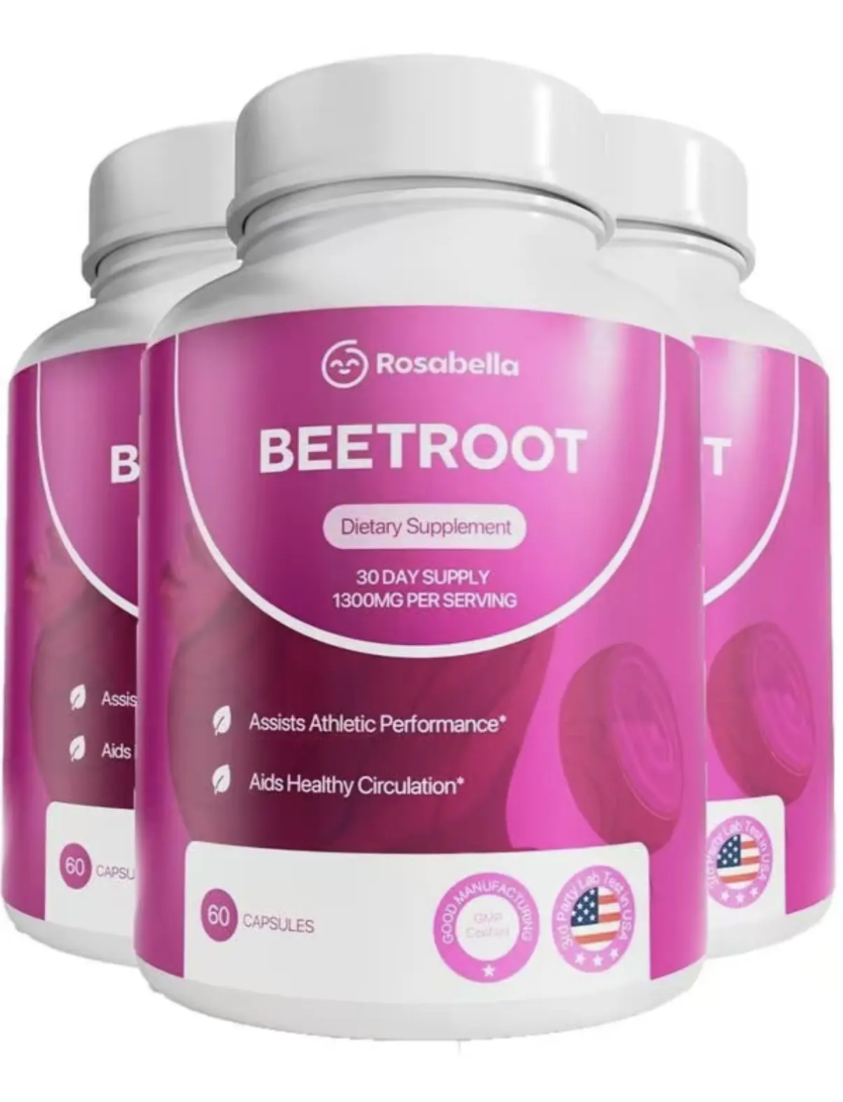 3 Pack of Rosabella Organic Beetroot Capsules (1300mg) for Blood Flow & Heart Health