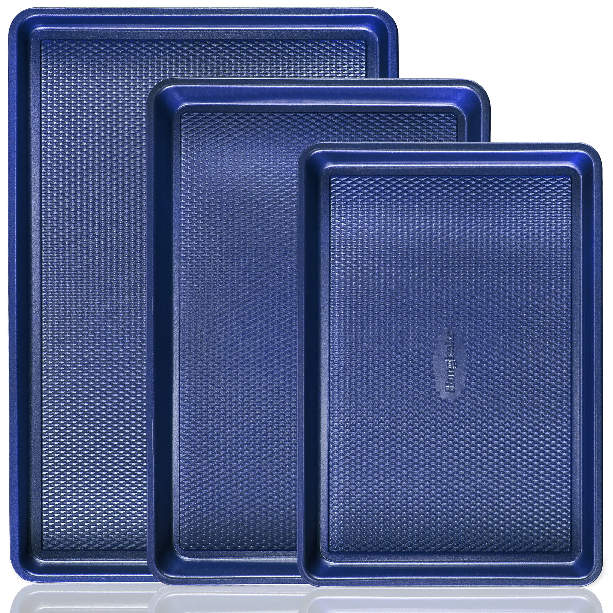 HONGBAKE 3-Piece Non-Stick Diamond-Texture Baking Dish Set - 13''x9'' Heavy Gauge Carbon Steel, Teflon-Free Non-Toxic, Heat Resistant Bakeware for Daily Bake, Oven Kitchen Tools, Gift Essentials