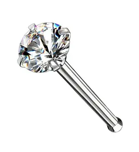 Clear Prong Set CZ Stainless Steel Nosebone