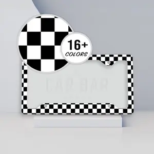 Checkered License Plate Frame, Retro 90s Black and White Car Decor, Cute Car Accessories for Women, Trendy Checkerboard Gift for Men