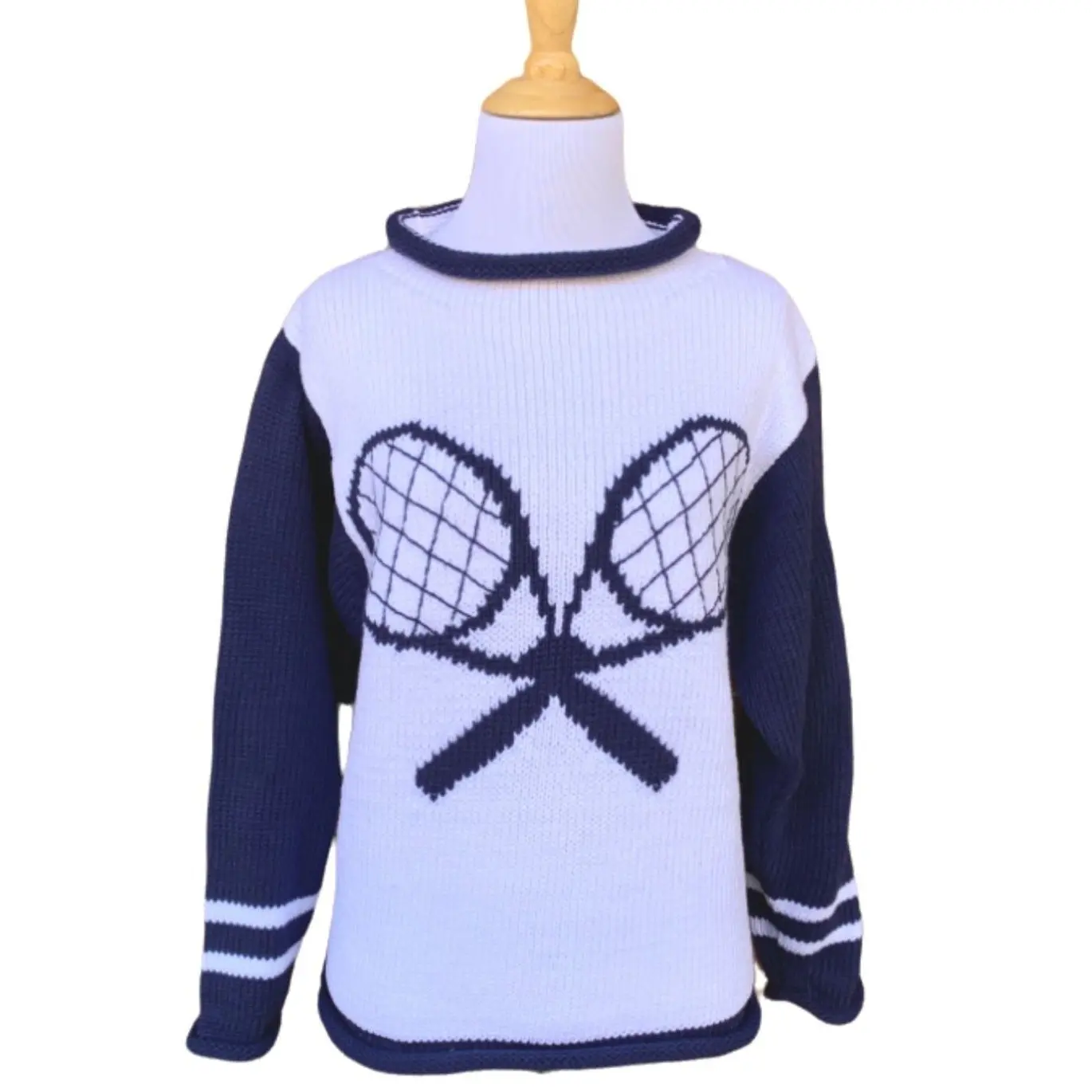Ladies White and Blue Tennis Sweater (Classic Fit)