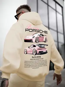 Men's Bentley Print Hooded Sweatshirt, Casual Fall & Winter Fashion, Fitted Letter Pattern Top, Daily Wear Comfortable Design