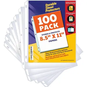 100 Clear Sheet Protectors, 8.5x11 Inch for 3 Ring Binder, Plastic Sheet Sleeves, Top Loading Paper Protector with Reinforced Holes, Archival Safe for Documents and Photos
