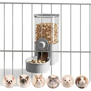 Auto Gravity Food Dispenser for Cage Hanging, 41OZ Capacity Hanging Automatic Pet Cage Feeder, Food Bowl for Cats Dogs Rabbit Ferret Chinchilla Bird Hedgehog Guinea Pig (Grey)