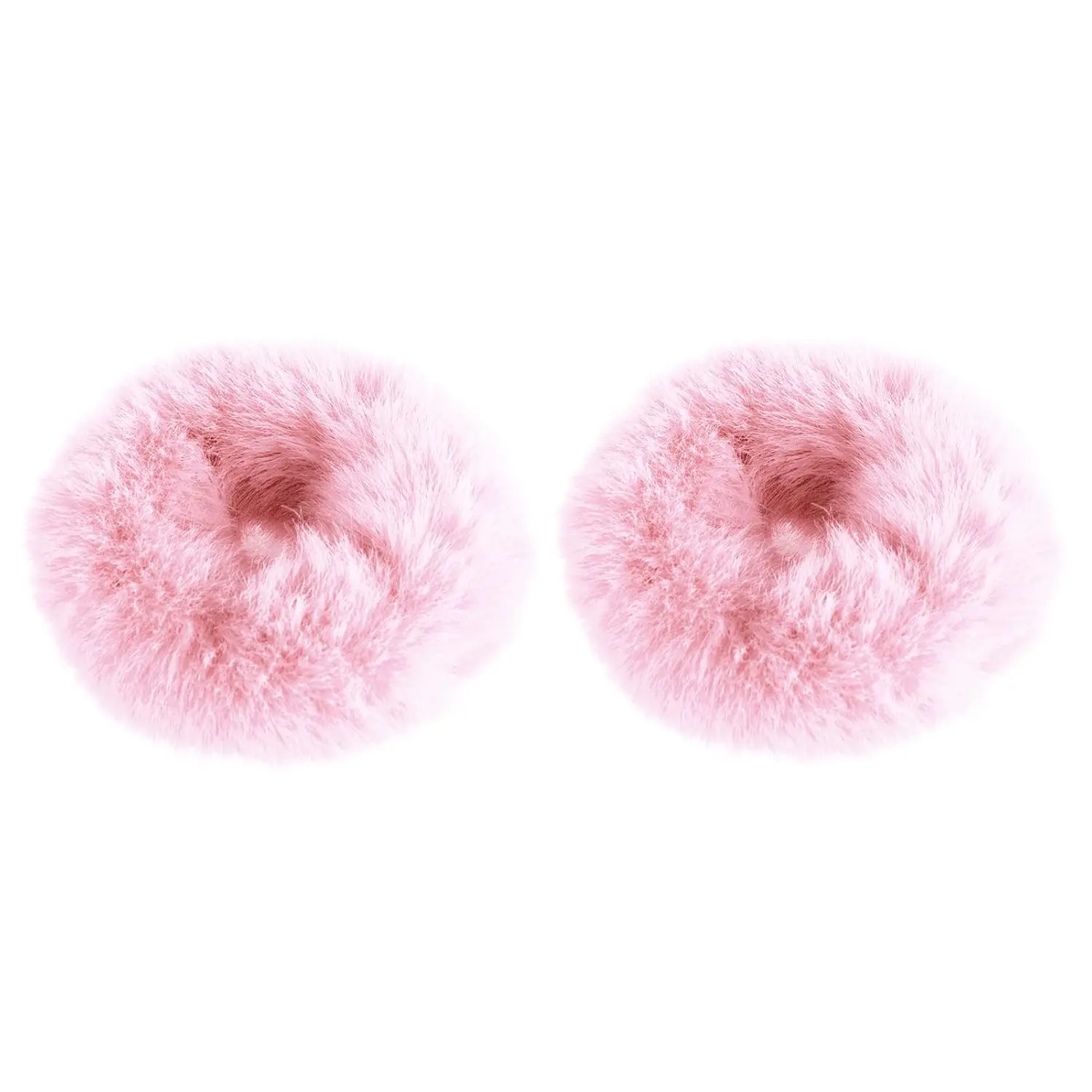 Women's Cute Fuzzy Synthetic Faux Fur Hair Scrunchies - 2-Pack Pink Pom Pom Ponytail Holders, 0.75 Inches, Ideal for Beach, Birthday Occasions, Furry Scrunchies, Daily, Donut, Fuzzy Hair Scrunchies