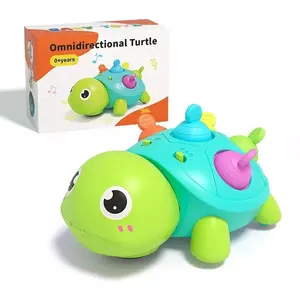 Musical Baby Turtle Crawling Toy, Cute, with Lights and Sounds, Hits Obstacle & Changes Path, Encourages Crawling and Sensory Learning, for Teething Fine Motor Sleep Aid (Batteries not included)