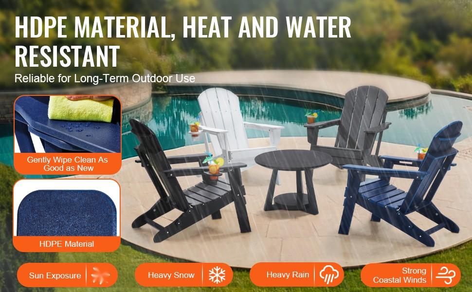 Adirondack Plastic Outdoor Chairs Set of 2, All-Weather Folding Seating, Navy Blue, Weather-Resistant and UV Protected, Durable Patio Garden Furniture for Deck, Porch, Lawn, Easy-Care, Lightweight