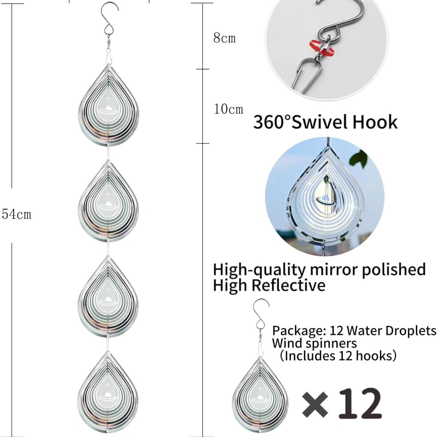 3D Stainless Steel Outdoor Wind Spinners, Bird Deterrent Scare Devices, Keep Woodpeckers Pigeons Away, Stylish Yard Patio Home Outdoor Decor