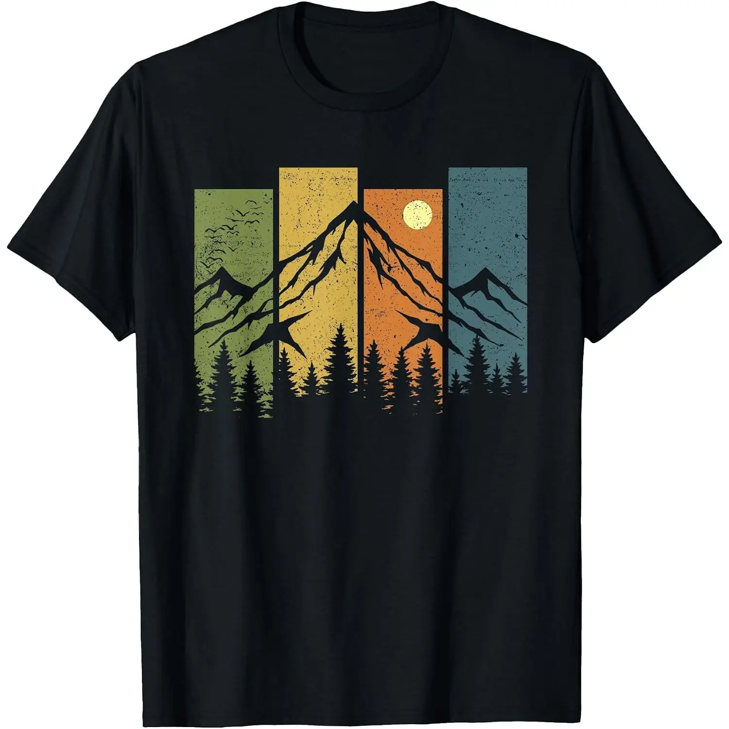Retro Wildlife Forest Nature Trees T-Shirt Outdoor Mountains Hiking Tee Soft Cotton Comfortable Everyday Wear