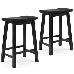 PJ Wood Classic 24 Inch Saddle Seat Kitchen Bar Counter Stool, Black (2 Pack)