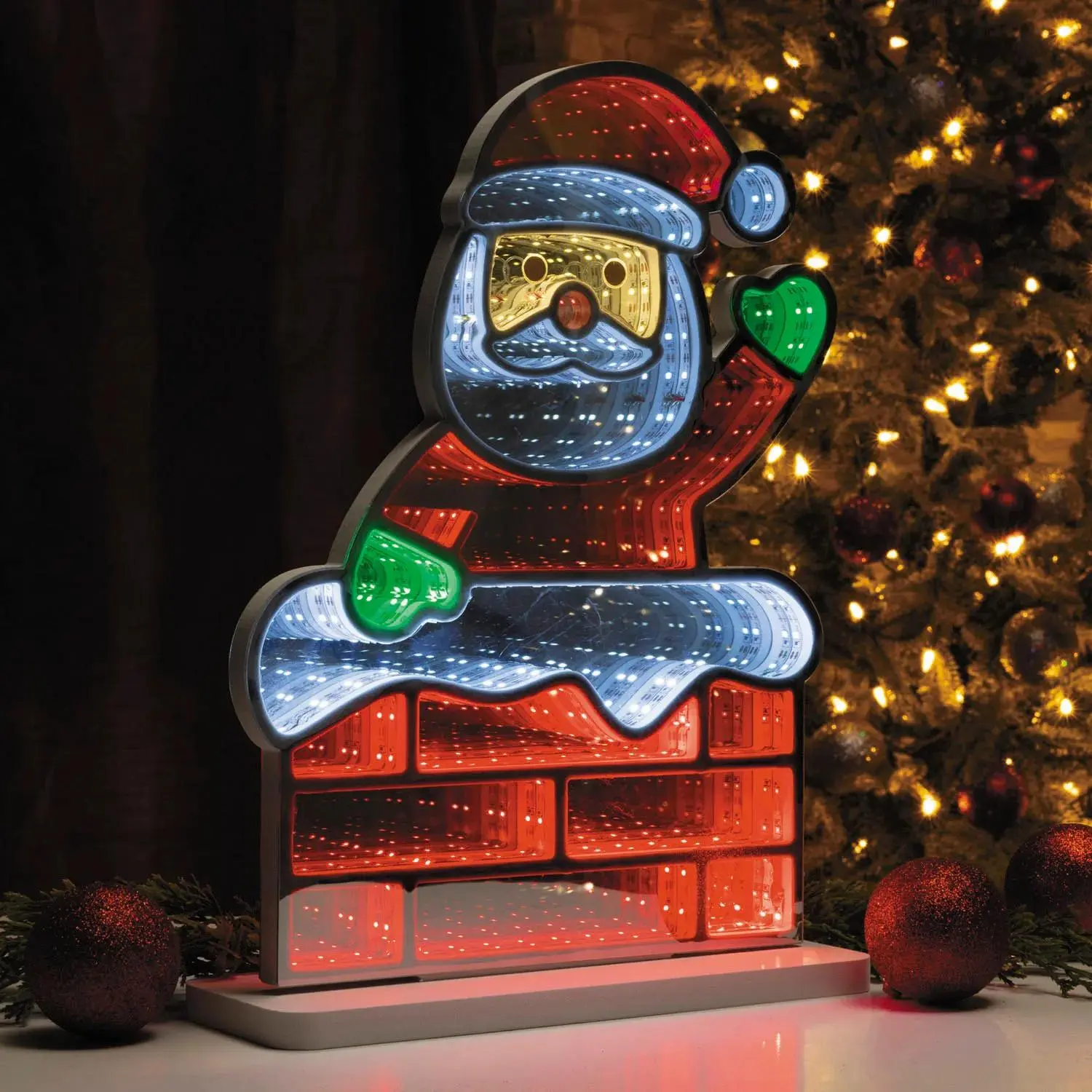 11"x15" Rectangle Waving Santa Claus in Chimney Plastic Infinity Light, Multicolor Tabletop Party Decoration for Kid Room