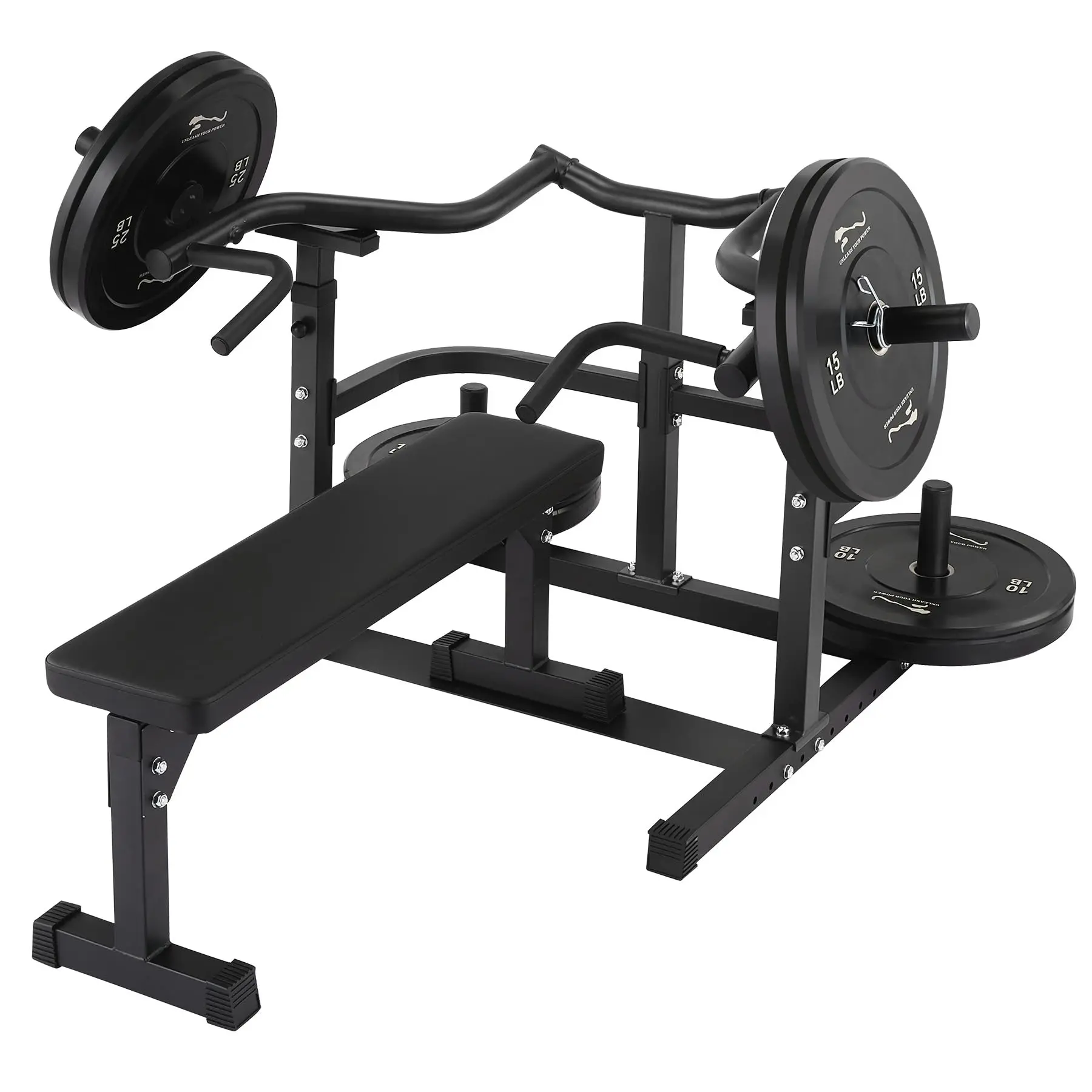 Heavy-Duty Bench Press Machine with Independent Converging Arms, Adjustable Flat Bench & Smooth Bearing System for Home Gym Use