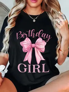 100% Cotton Unisex Birthday Girl Shirt Coquette Bow Birthday Party T-Shirt Casual Top